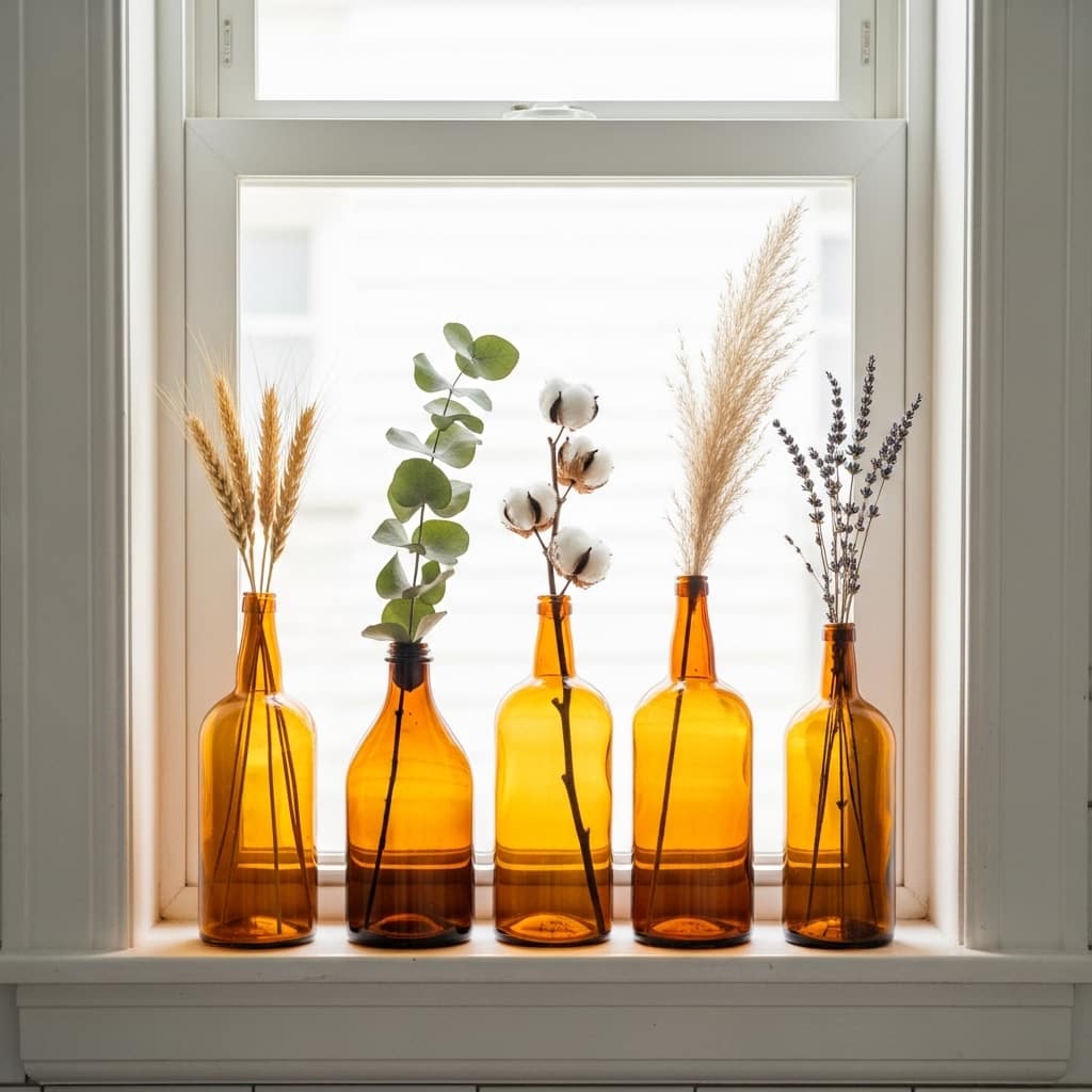 Amber Bottle Windowsill Row