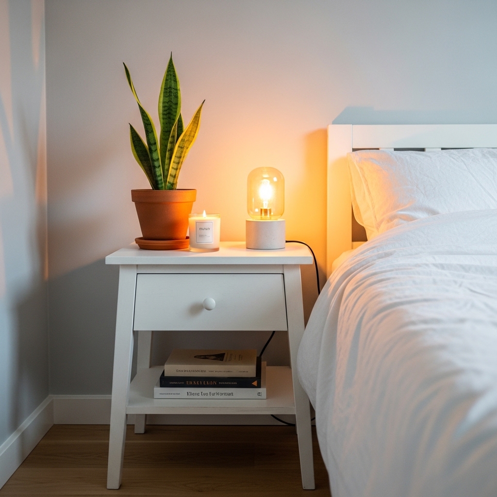 Bedroom Nightstand Plant Vignette