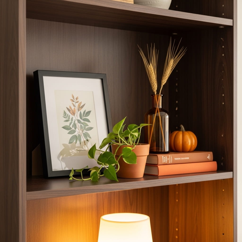 Bookshelf Autumn Vignette