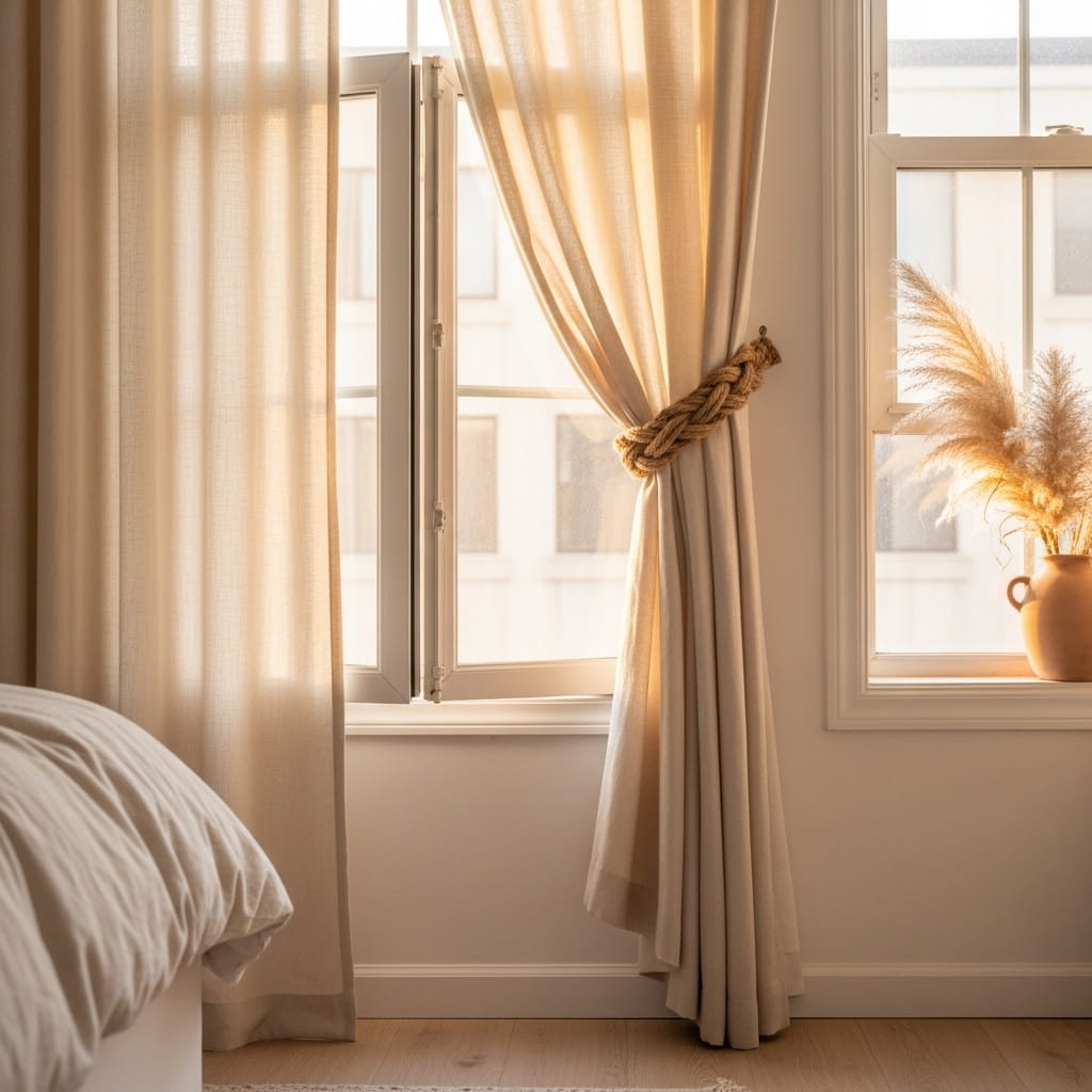 Linen Curtain Tie-Back Detail