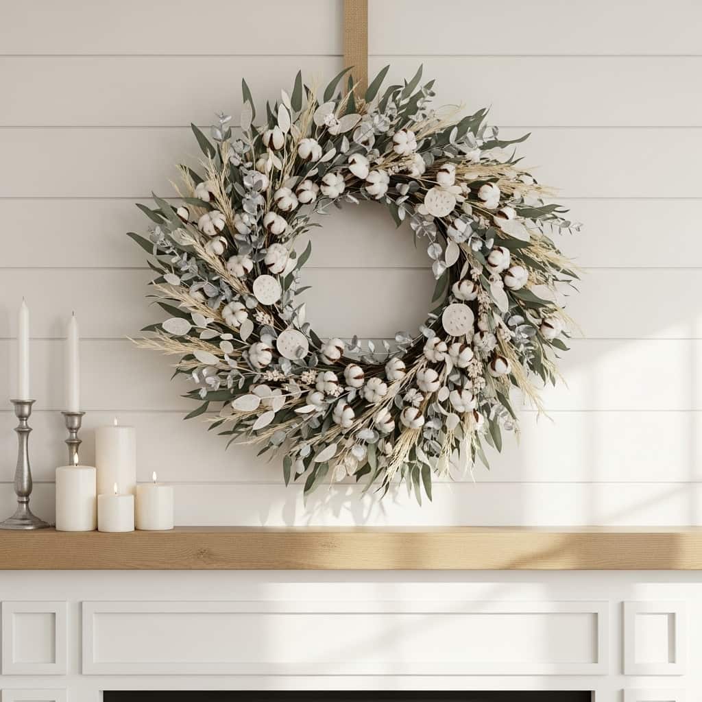 Neutral Wreath Above Mantel