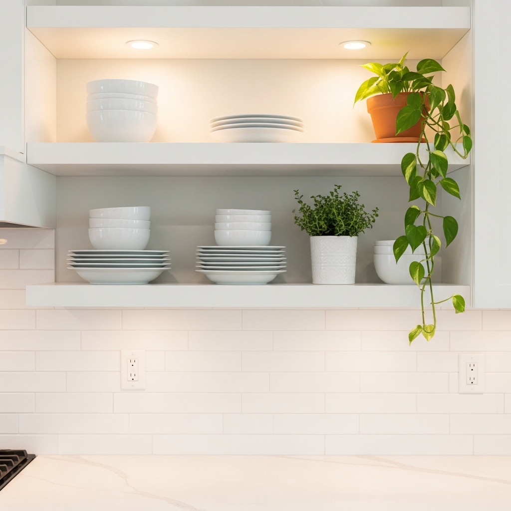 Open Kitchen Shelf Plants