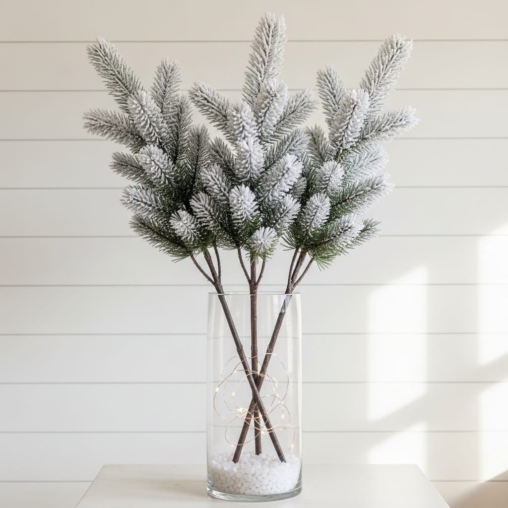 Snowy Pine Branch Vase