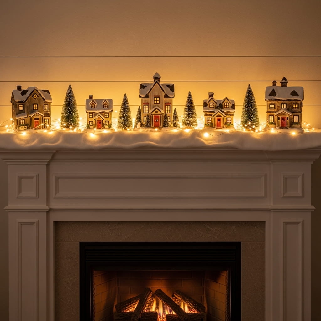 Snowy Village Mantel Scene