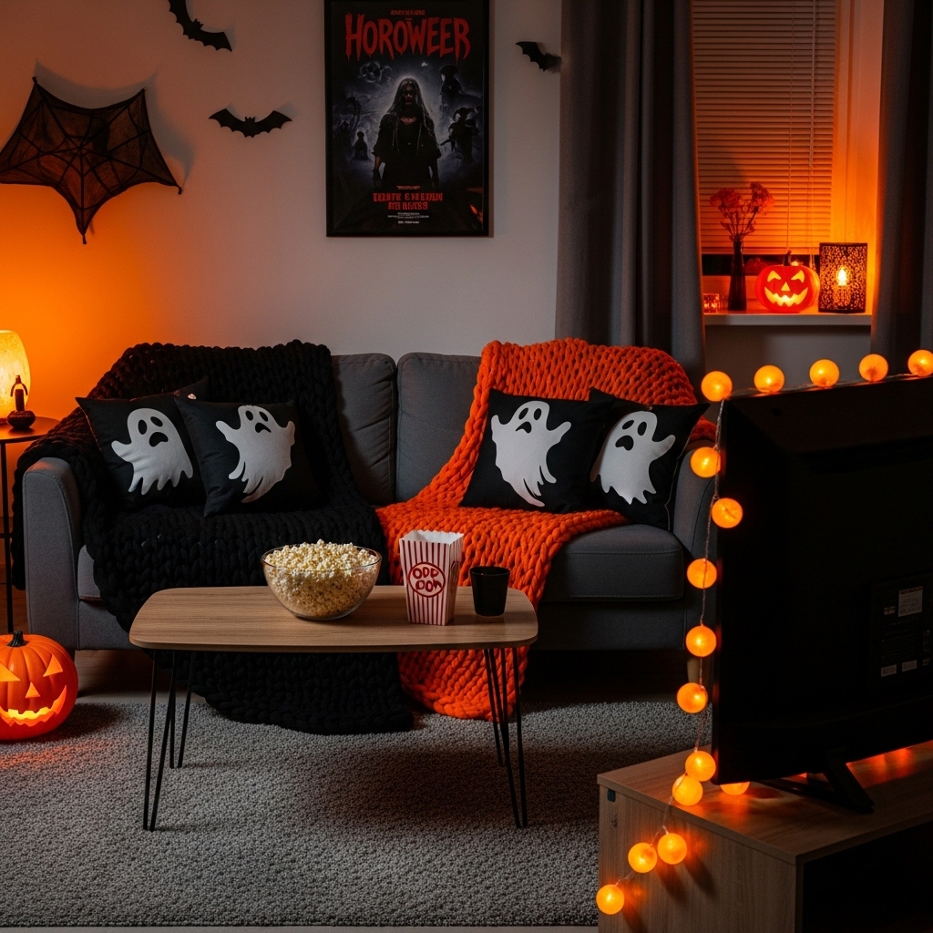Halloween Movie Night Setup