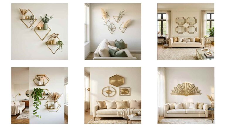29 Geometric Brass Wall Ideas For Glam Living Rooms